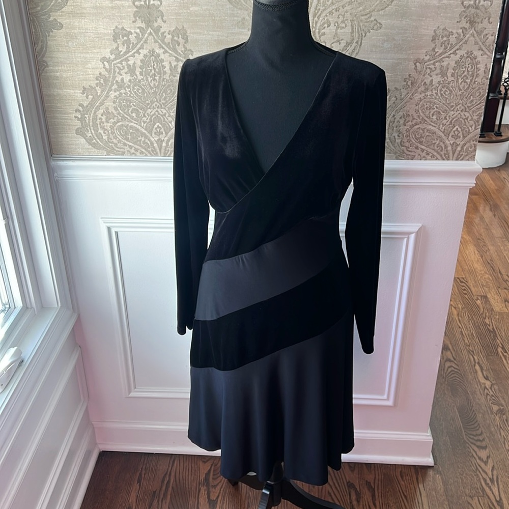 Lauren Ralph Lauren Women's Elvarina Velvet Striped Party Dress Black Size 6